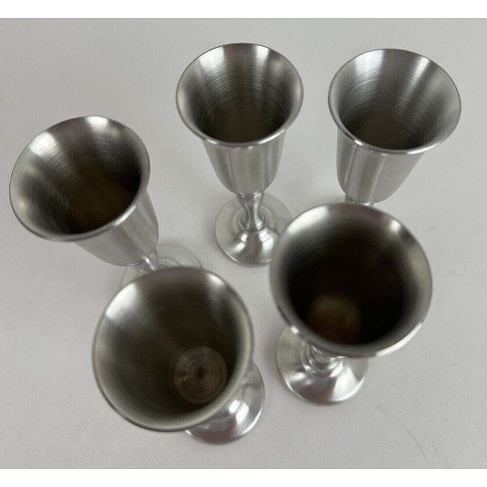 Pewter Five Cordial Shot Stem Fluted Rim Satin Finish Preisner Vintage 2032 1975